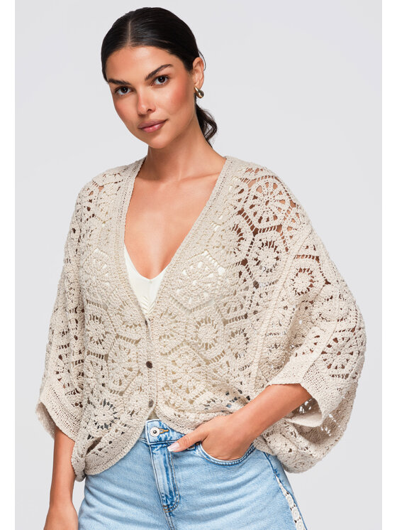 Ombre Ombre Kardigan OW-SW-E0005 Beżowy Loose Fit