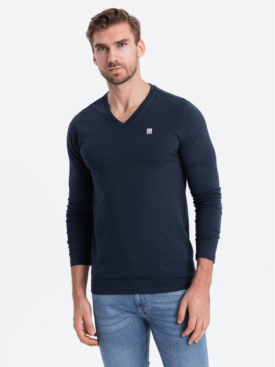 Ombre Ombre Longsleeve OM-LSCL-0110 Granatowy Regular Fit