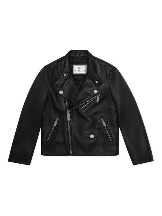 PHILIPP PLEIN PHILIPP PLEIN Kožená bunda 28549 Čierna Basic Fit