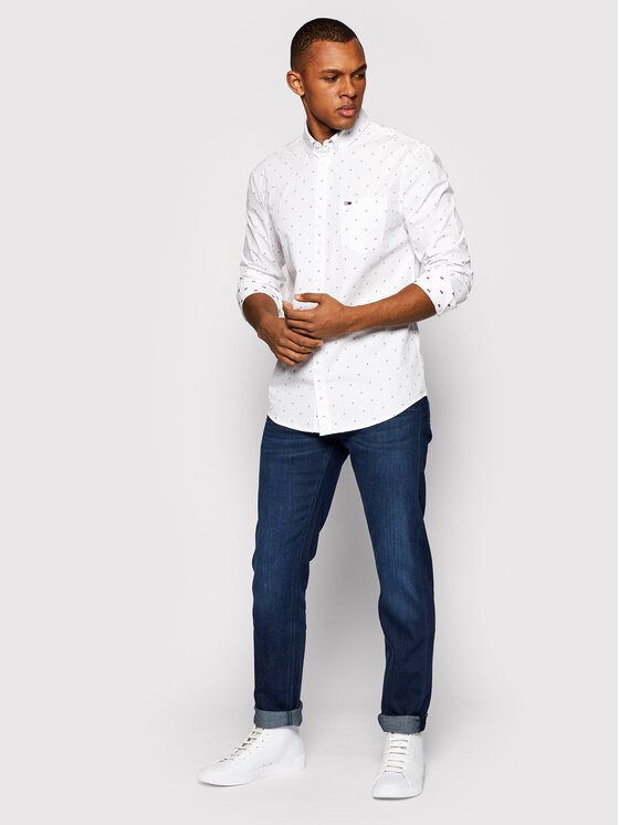 Tommy Jeans Marškiniai Dobby DM0DM10153 Balta Slim Fit • Modivo.lt