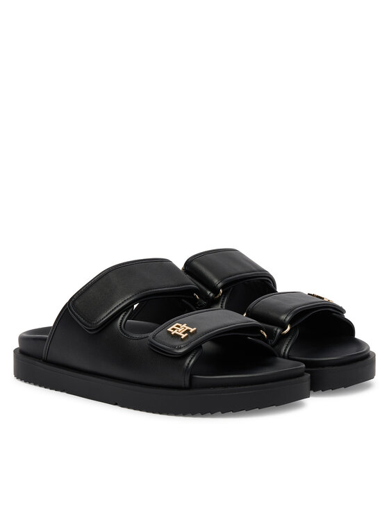Tommy Hilfiger Tommy Hilfiger Natikače Double Strap Leather Sandal FW0FW09121 Crna
