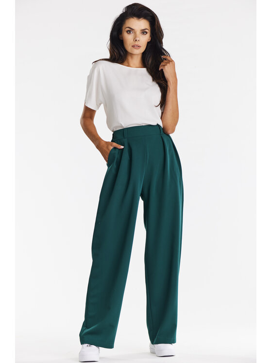 Awama Awama Spodnie damskie A674 Zielony Basic Fit