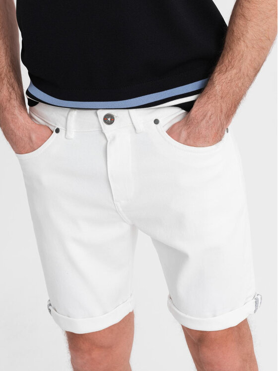 Ombre Ombre Szorty jeansowe OM-SRDS-0162 Biały Regular Fit
