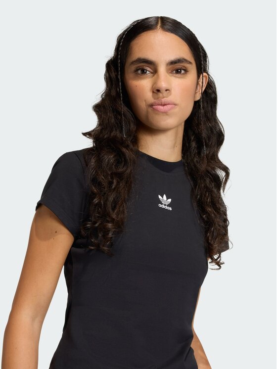 adidas adidas T-Shirt ESSENTIALS BABY TEE Czarny Fitted Fit