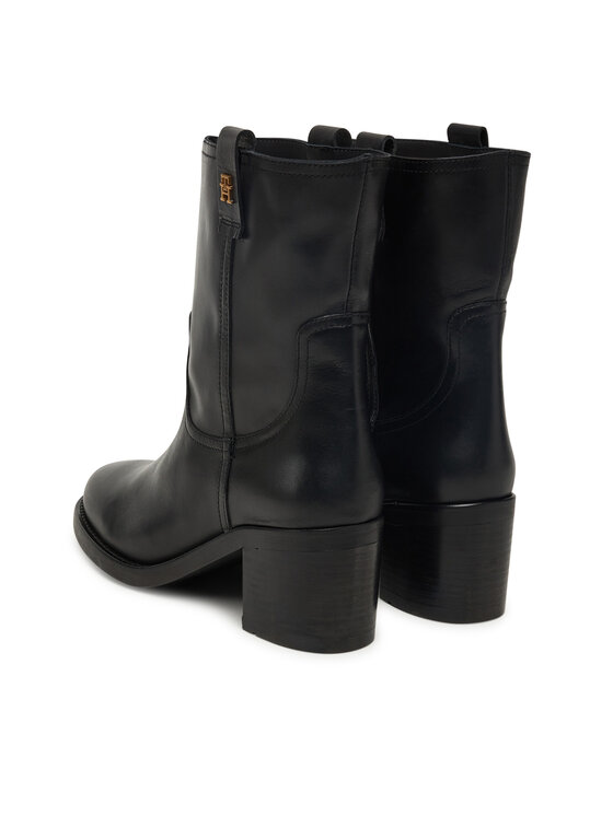 Tommy Hilfiger Tommy Hilfiger Īsie zābaki Riding Lthr Mid Boot Block Heel FW0FW08776 Melns