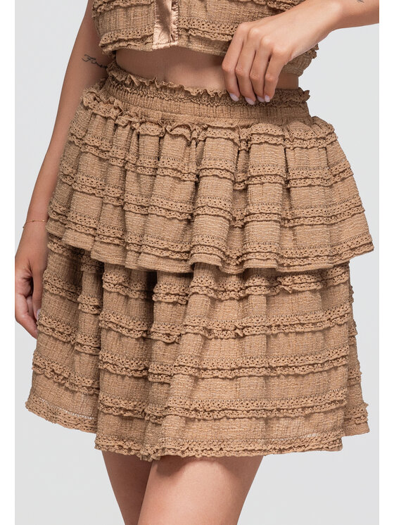 Ombre Ombre Spódnica mini OW-GL-E0014 Beżowy Slim Fit