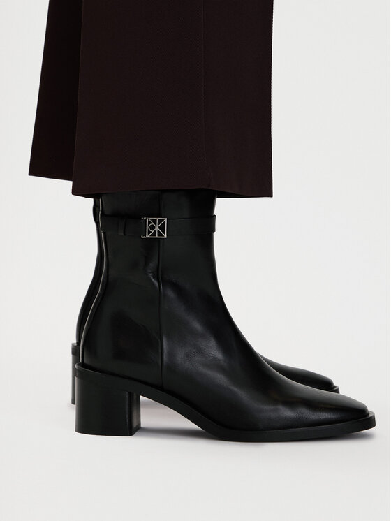 Calvin Klein Calvin Klein Botki Block Heel Ank Boot Lth Hdw HW0HW03171 Czarny