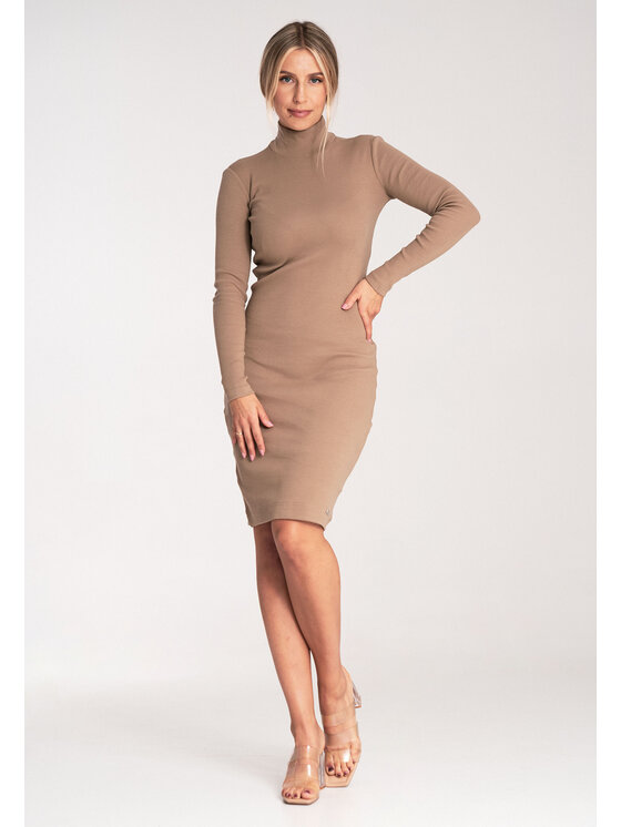 FIGL FIGL Úpletové šaty M1042 Béžová Slim Fit