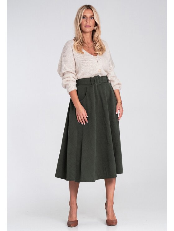 FIGL FIGL Trapézová sukňa M1234 Zelená A-Line Fit