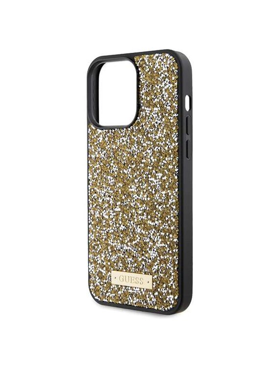 Guess Guess Etui na telefon Rhinestone Metal Logo Złoty