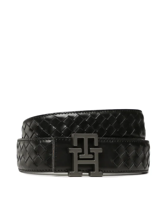 Tommy Hilfiger Herrengürtel Th Plaque Woven 3.5 Rev AM0AM10853 Schwarz