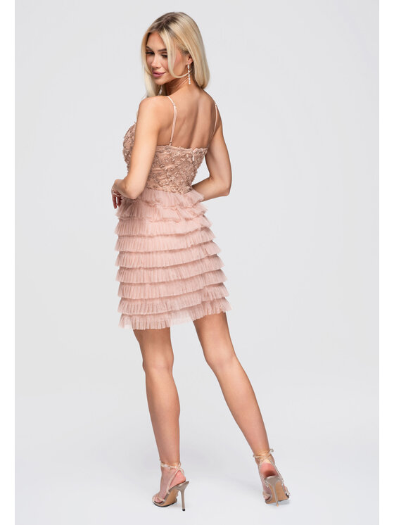 Ombre Ombre Sukienka wieczorowa LA-OM-DLR384 Beżowy Slim Fit
