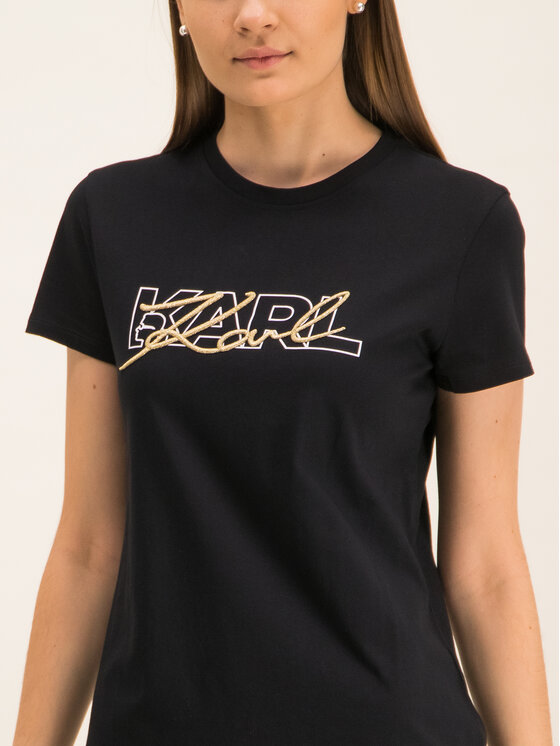KARL LAGERFELD KARL LAGERFELD Marškinėliai Double Logo 96KW1709 Juoda Regular Fit