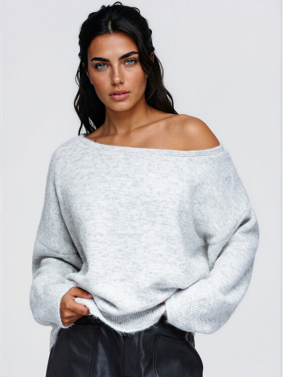 Ombre Ombre Sweter OW-SW-E0060 Szary Relaxed Fit