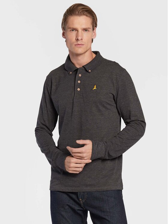 Brave Soul Brave Soul Тениска с яка и копчета MLT-412WASHINGTN Сив Slim Fit