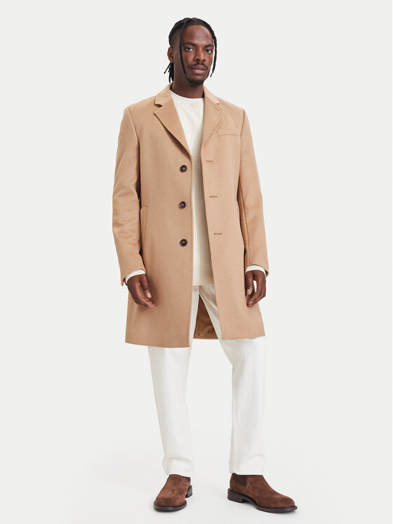 BOSS BOSS Płaszcz wełniany H-Hyde-264 50571557 Beżowy Slim Fit