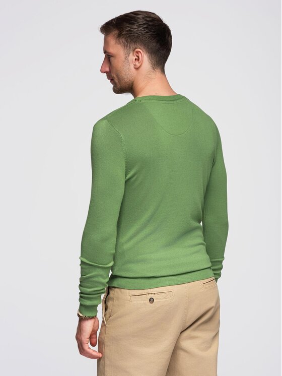 Ombre Ombre Sweter OM-SWBS-0106 Zielony Regular Fit