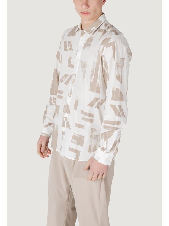 Antony Morato Antony Morato Camicia BARCELONA REGULAR STRAIGHT FIT WITH LOGOED METAL BADGE Beige Regular Fit