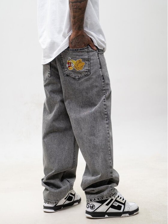 Jigga Wear Jigga Wear Jeansy Super bagy spray marmurkowe 130748 Czarny Baggy Fit