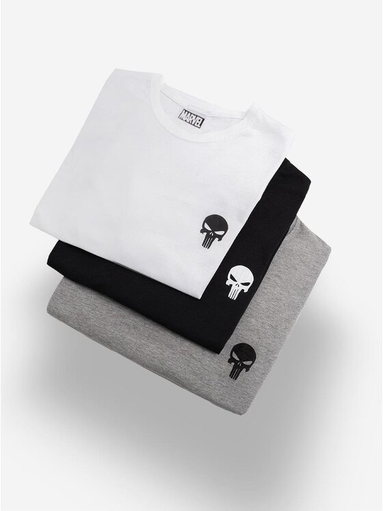 Komplet 3 t-shirtów, rozmiar M, Czarny, Zestaw 3 Koszulek Męskich Czarna / Biała / Szara Marvel Comics Punisher Mini Logo M