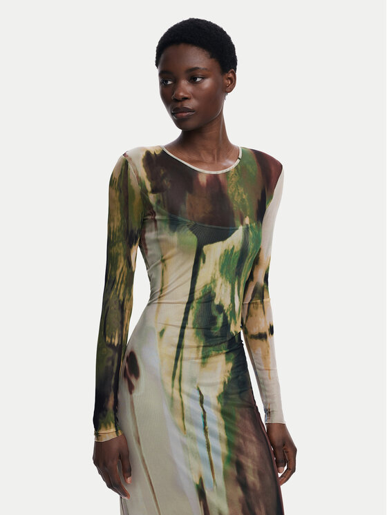 Desigual Desigual Ежедневна рокля Godiva 25WWVK41 Зелен Slim Fit