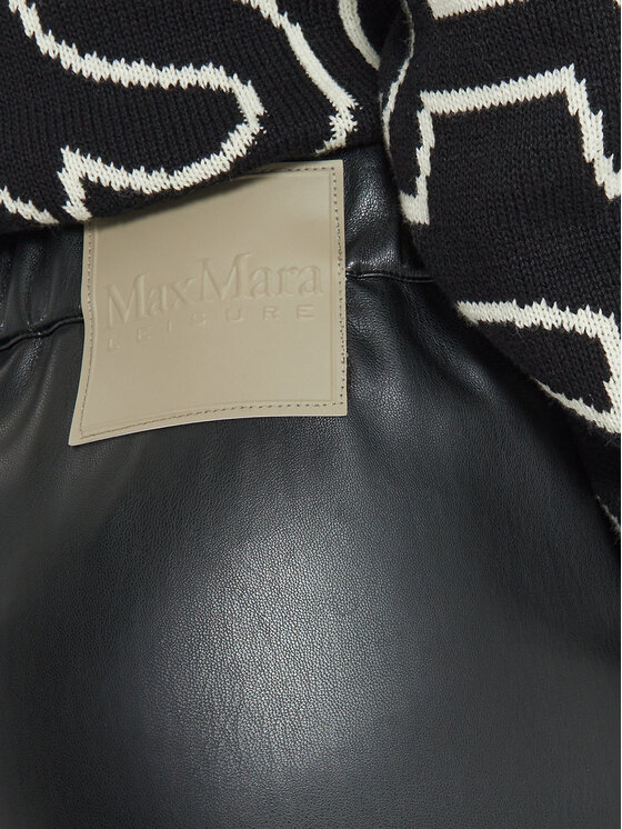 Max Mara Leisure Max Mara Leisure Kalhoty z imitace kůže Struzzo 2426786098 Černá Straight Fit
