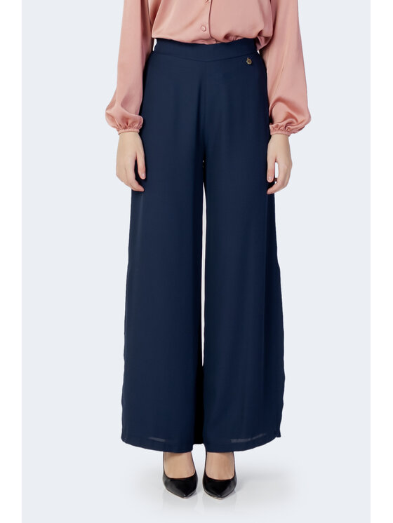 Akè Akè Pantaloni da donna TINTA UNITA Blu Palazzo Fit