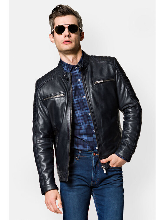 Lancerto Lancerto Kurtka skórzana Arion KU068222000006 Granatowy Regular Fit