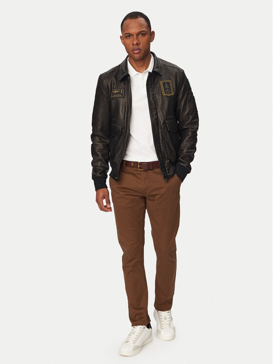 Aeronautica Militare Aeronautica Militare Kožená bunda 261PN5057U100839 Černá Regular Fit