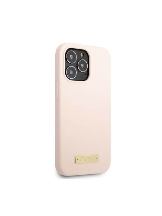 Guess Guess Etui na telefon Silicone Logo Plate MagSafe Różowy