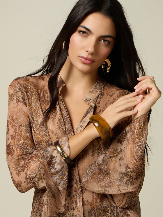 Oltre Oltre Koszula 501CR003373N0R2 Brązowy Regular Fit