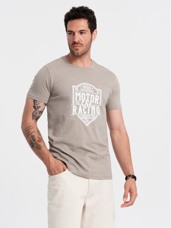 Ombre Ombre T-Shirt OM-TSPT-0125 Beżowy Regular Fit