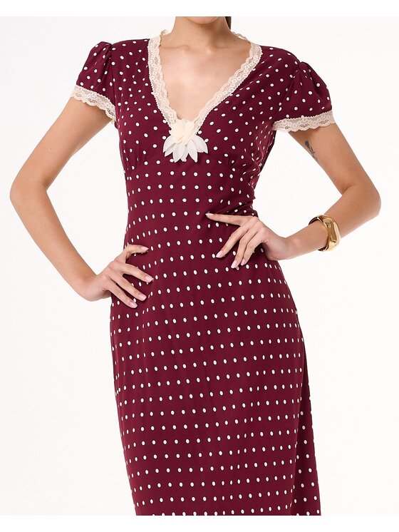 CASTELLANI CASTELLANI Sukienka codzienna Sukienka Polka Bordowy Regular Fit