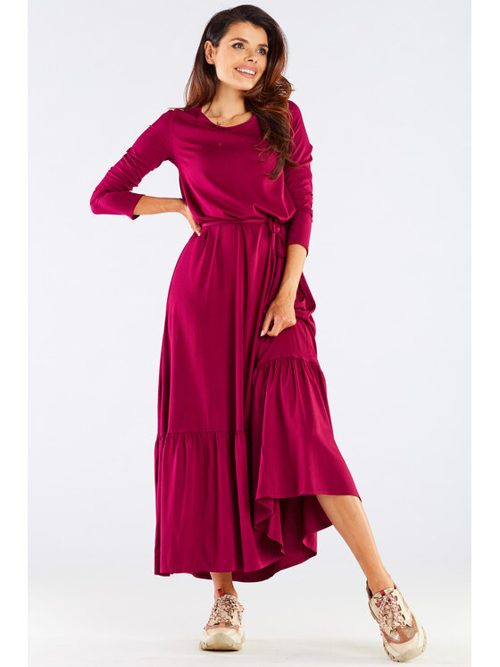 Awama Awama Sukienka letnia A455 Bordowy Basic Fit