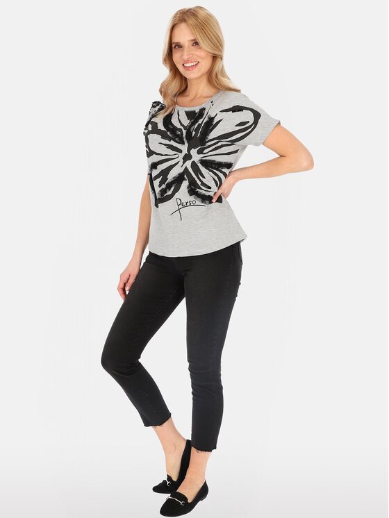 Perso Perso T-Shirt TCE247000F Szary Regular Fit