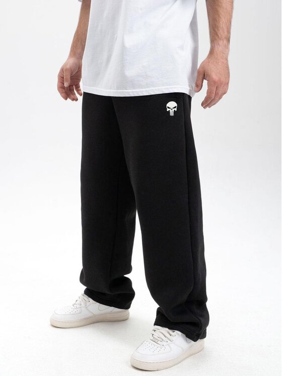 Marvel Marvel Spodnie dresowe Baggy Męskie Czarne Marvel Punisher Small Logo XL Czarny Baggy Fit
