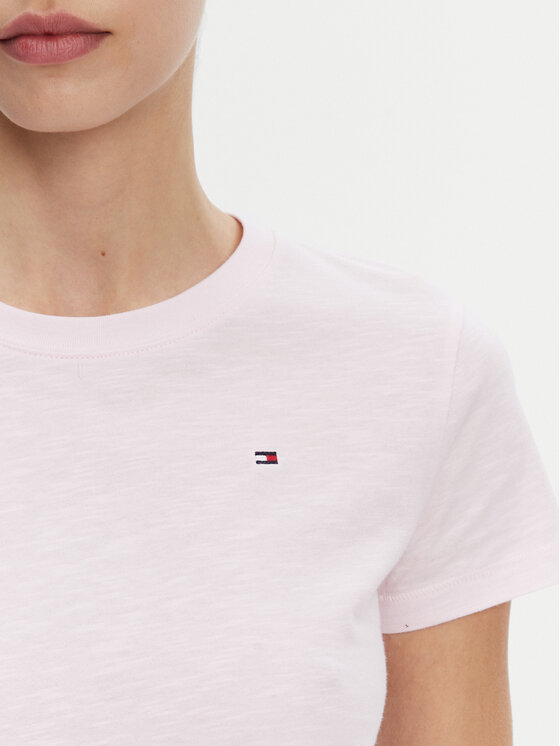 Tommy Hilfiger Tommy Hilfiger Marškinėliai Slub WW0WW44433 Rožinė Slim Fit