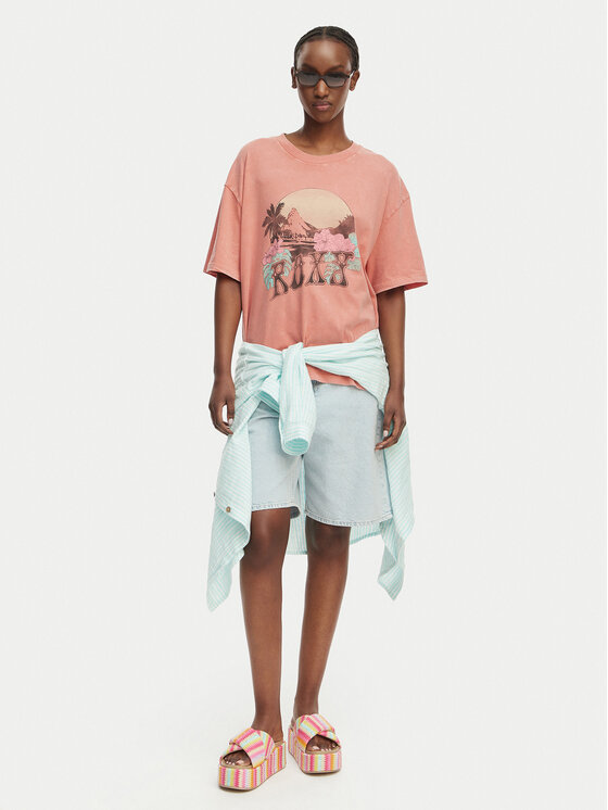 Roxy Roxy Marškinėliai Talloversize Washed ERJZT06081 Šviesiai oranžinė Loose Fit