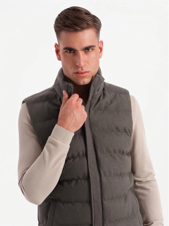 Ombre Ombre Kamizelka OM-JAVJ-0200 Khaki Regular Fit