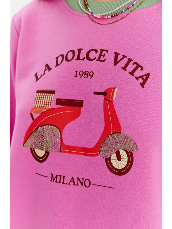 NAOKO NAOKO Mikina La Dolce Vespa Růžová Regular Fit