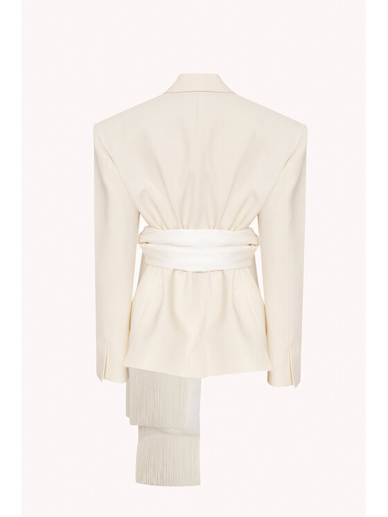 Epuzer Epuzer Marynarka Fringed belted Kremowy Standard Fit