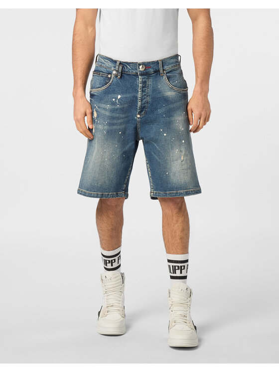 PHILIPP PLEIN PHILIPP PLEIN Džínsové šortky 24335 Modrá Loose Fit