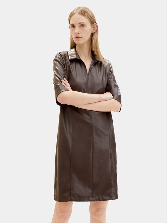 Tom Tailor Tom Tailor Кожена рокля 1039176 Кафяв Regular Fit