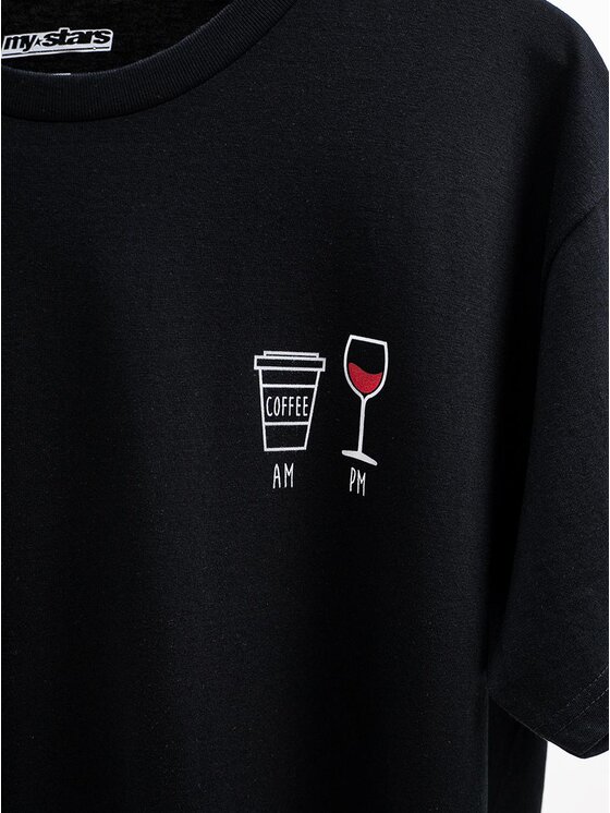 MyStars MyStars Komplet t-shirtów Zestaw koszulek Wine Coffe dzień noc AM-PM M Czarny Regular Fit