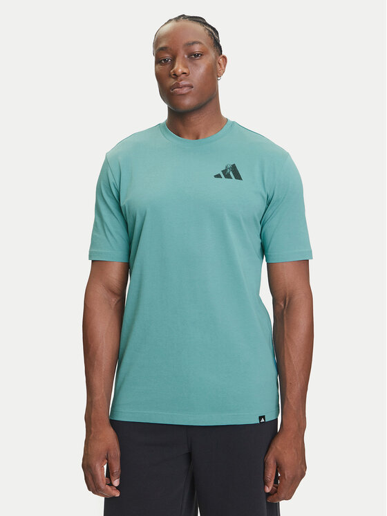 adidas adidas Tricou Yay Sports Verbiage Graphic JY1830 Turcoaz Regular Fit