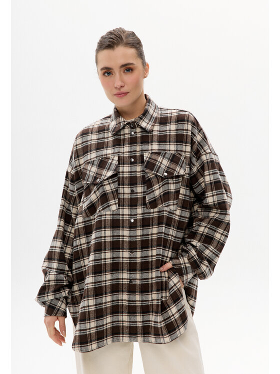 Mirons Mirons Koszula Flanel Brązowy Oversize