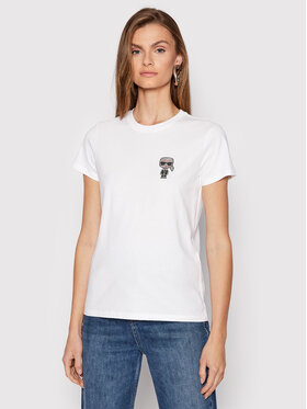 KARL LAGERFELD KARL LAGERFELD T-shirt Ikonik Mini Rhinestone 216W1731 Bijela Regular Fit