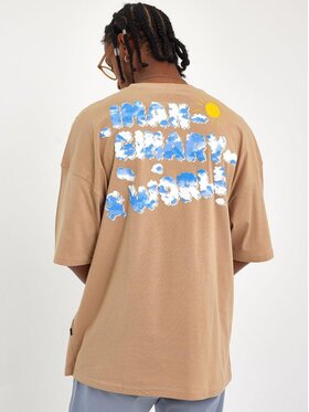 YEP YEP T-Shirt Koszulka Męska Z Krótkim Rękawem Oversize Beżowa YEP Clouds XL Beżowy Oversize
