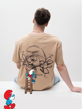 Smerfy Smerfy T-Shirt Szeroka Luźna Gargamel 128801 Beżowy Oversize