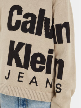 Calvin Klein Jeans Džemper Blown Up Logo IB0IB01874 Bež Regular Fit